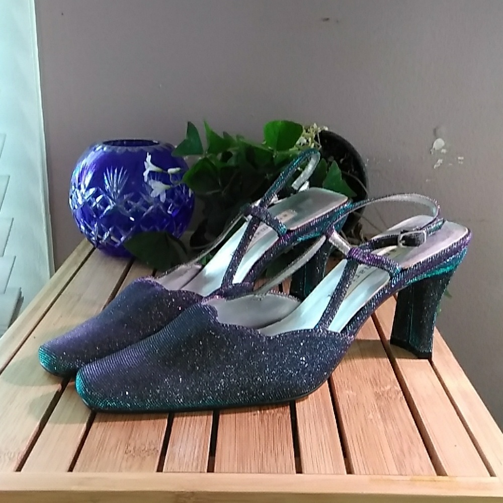 ann marino glitter slingback heels, never worn.